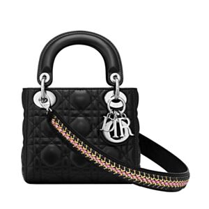 Christian Dior Lady Dior Mini Classic Tote Bag With Lambskin Black
