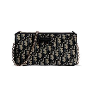 Christian Dior Oblique Bow Chain Clutch S2504 Dark Blue