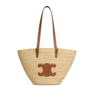 Celine Medium Supple Celine Classic Panier In Raffia And Calfskin 114342 Coffee