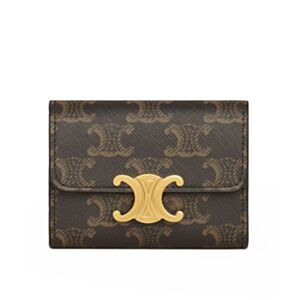 Celine Triomphe Logo Print Compact Coin Purse 10I652 Coffee