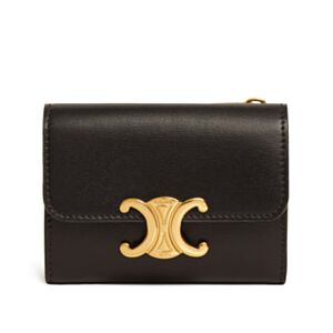 Celine Compact Wallet Triomphe In Shiny Calfskin 10I653 Black