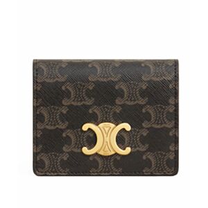 Celine Triomphe Business Card Holder In Triomphe Canvas And Lambskin 10M122 Coffee