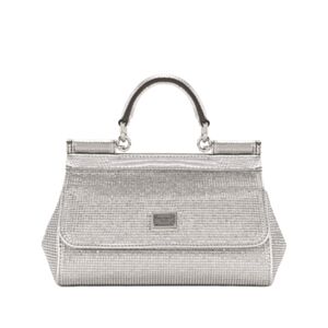Dolce Gabbana Satin Sicily Bag With Fusible Rhinestones Silver
