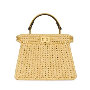 Fendi Sand Leather And Interlaced Fibre Bag 8BN335 Apricot