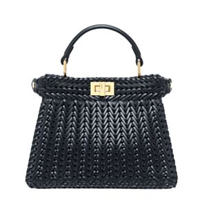Fendi Sand Leather And Interlaced Fibre Bag 8BN335 Black