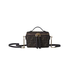 Fendi Vanity Tobacco Brown Ff Jacquard Fabric Mini-Bag 8BS108 Coffee