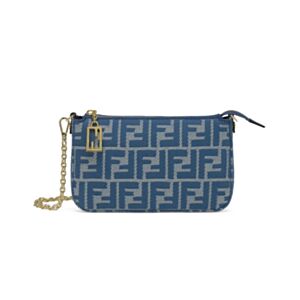 Fendi denim-effect FF Jacquard Charm Pouch With 8BS073 Blue