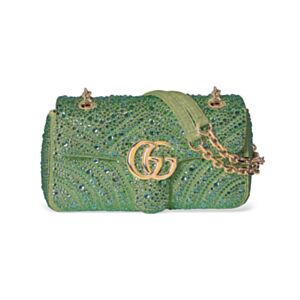 Gucci GG Marmont Crystals Small Shoulder Bag 837280 Green