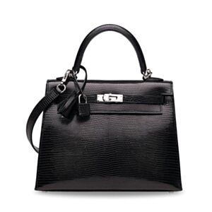 Hermes Kelly Lizard 25 Bag Black