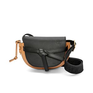 Loewe Mini Gate Dual Bag In Soft Calfskin And Jacquard Black