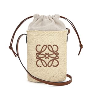 Loewe Iraka palm and cowhide square pouch Cream