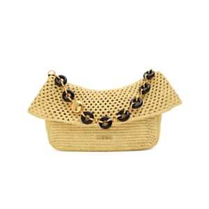 Loewe Medium Ola Bag In Raffia And Calfskin Apricot