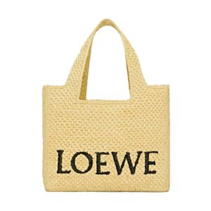 Loewe Small Font Tote In Raffia Apricot