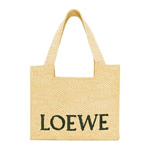 Loewe Medium Font Tote In Raffia Apricot