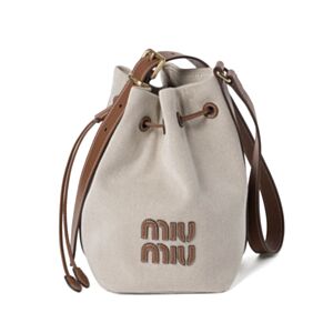 Miumiu Canvas And Leather Bucket Bag 5BE090 Coffee