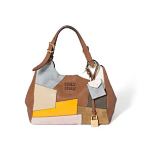 Miu Miu Patchwork Leather Handbag 5BA304 Coffee