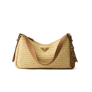 Prada Aimee Large Crochet And Leather Bag Apricot