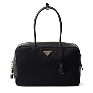 Prada Large Re-Nylon And Leather Top-handle Bag With Padlock 1BB131 Black