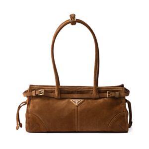 Prada Medium Suede Handbag 1BA426 Coffee