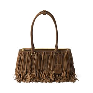 Prada Galleria Medium Suede Bag With Fringe Coffee