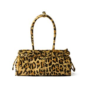 Prada Leopard Print Leather Medium Handbag 1BA426 Coffee