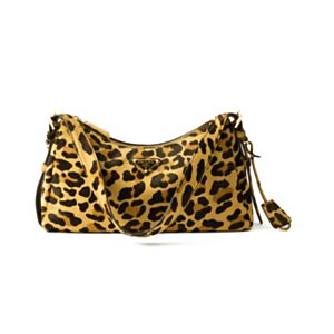 Prada Calf Hair Leopard Print Medium Aimee Shoulder Bag 1BC229 Coffee