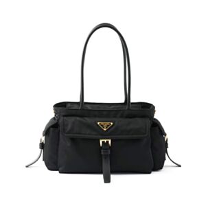 Prada Explore Medium Re-Nylon And Leather Tote Bag 1BG596 Black