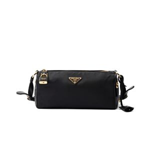 Prada Medium Re-Nylon And Leather Shoulder Bag With Padlock 1BC233 Black