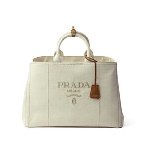 Prada Jardiniere Extra Large Linen Blend Tote Bag Cream