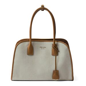 Prada Medium Linen Blend And Leather Tote Bag 1BG572