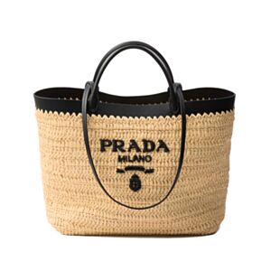 Prada Medium Crochet And Leather Tote Bag 1BG499 Apricot