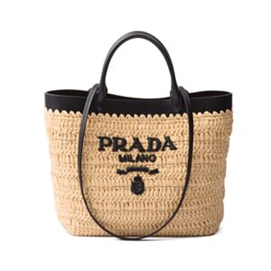Prada Small Crochet And Leather Tote Bag 1BG500 Apricot
