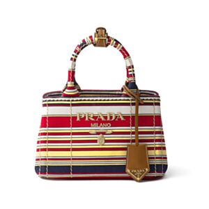 Prada Jardiniere Mini Striped Cotton-Canvas Bag Red