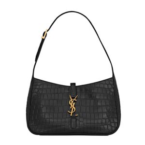Saint Laurent Le 5 A 7 In Crocodile-Embossed Shiny Leather Black