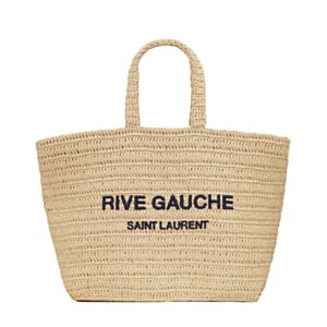 Saint Laurent Rive Gauche Supple Tote Bag In Raffia Crochet Apricot