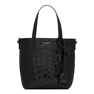 Saint Laurent Paris Mini Toy Shopping In Crocodile-Embossed Leather Black