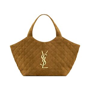 Saint Laurent Icare Quilted Suede Medium Handbag 858191 Coffee