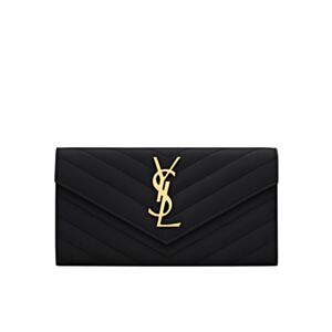 Saint Laurent Monogram Large Flap Wallet In Grain De Poudre Embossed Leather Black