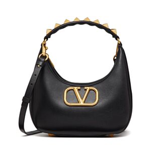 Valentino Stud Sign Calfskin Hobo Bag Black