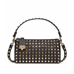 Valentino Small Rockstud Grainy Calfskin Crossbody Bag With All-Over Studs Black