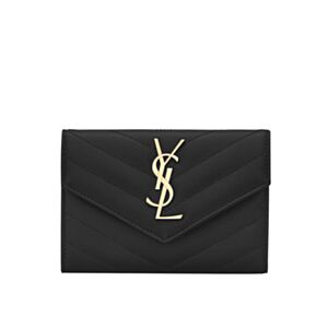 Saint Laurent Monogram Small Envelope Wallet In Grain De Poudre Embossed Leather Black