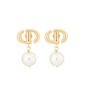 Christian Dior Women's CD Navy Earrings Golden