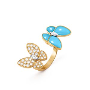 Van Cleef & Arpels Women's Two Butterfly Between The Finger Ring Blue