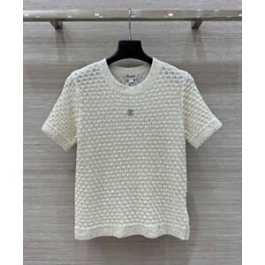 Chanel Women's Openwork Knit T-shirt Cream