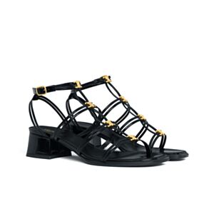 Celine Clemence Multi Triomphe Sandal In Glossy Calfskin Black