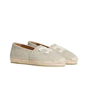 Celine Women's Les Espadrilles Celine With Triomphe Signature In Striped Canvas & Embroidered Patch Cream