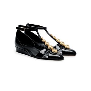Chloe Women's Patent Leather Cleia Wedge Sandals 30 Black