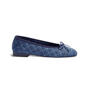 Chanel Women's Washed Denim Quilted Cap Toe CC Ballerina G26250 Blue