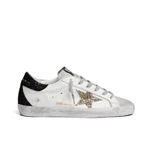 Golden Goose Women's Super-Star Sneakers With Gold Star And Glittery Heel Tab White