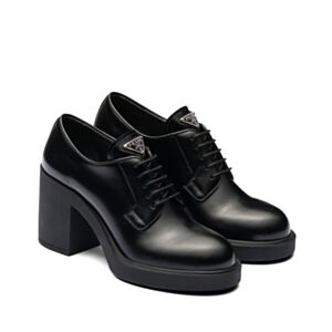 Prada Women's Heeled Brushed Leather Lace-ups Black